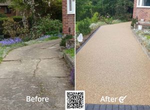 Picture of a before and after resin bound overlay